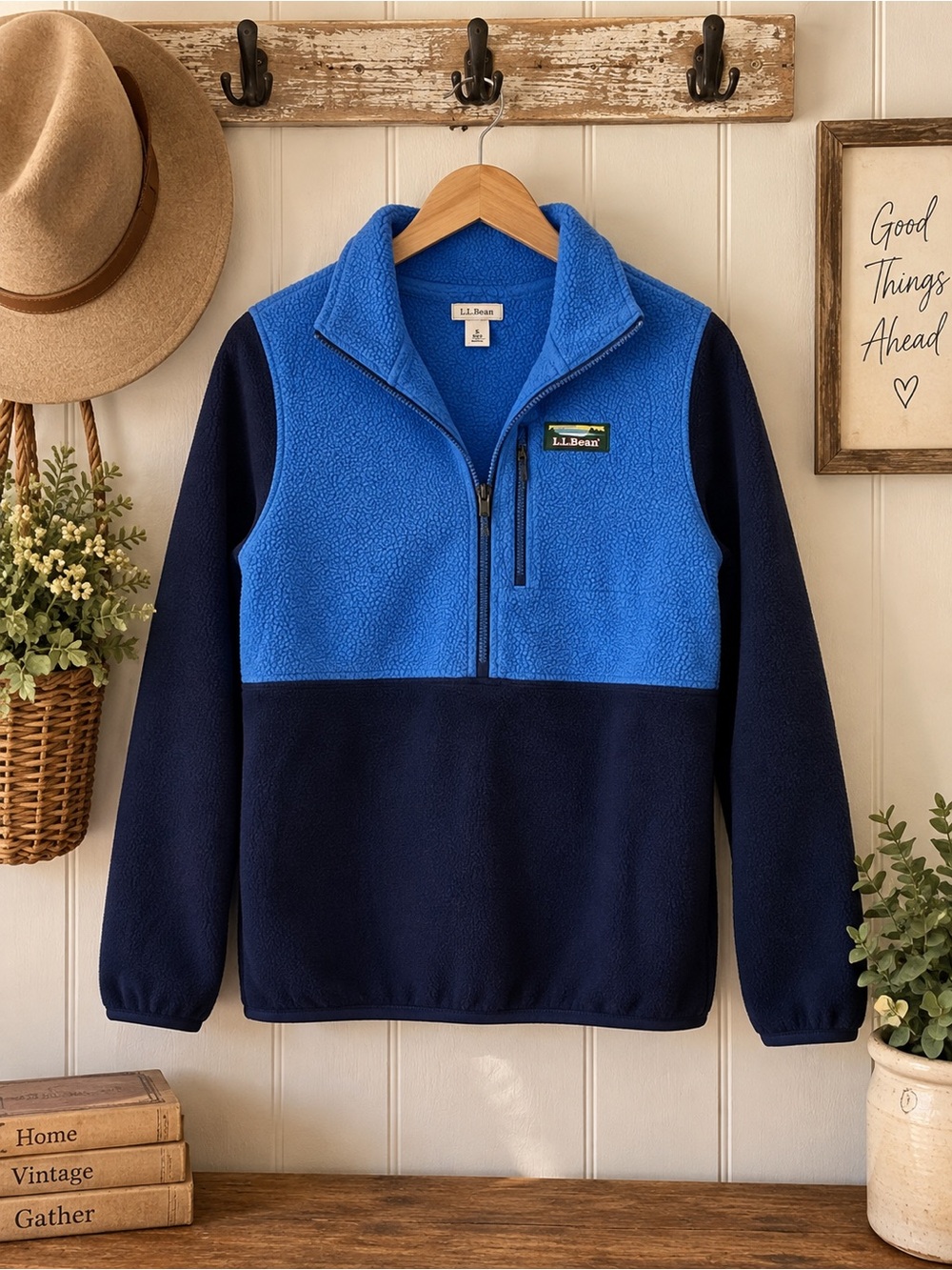 Vintage L.L. Bean Two-Tone Blue Fleece Quarter-Zip Pullover small
